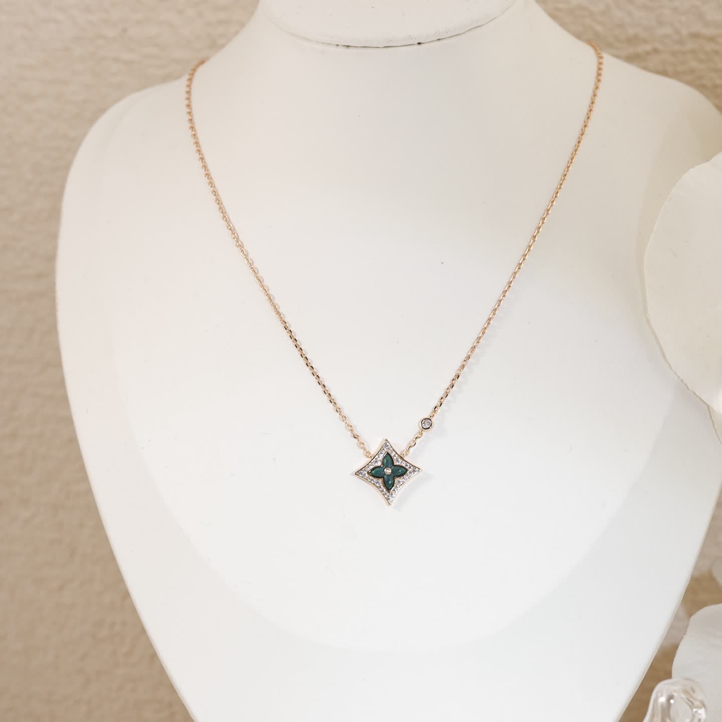 Louis Vuitton Gold and Diamond Flower Pendant Necklace
